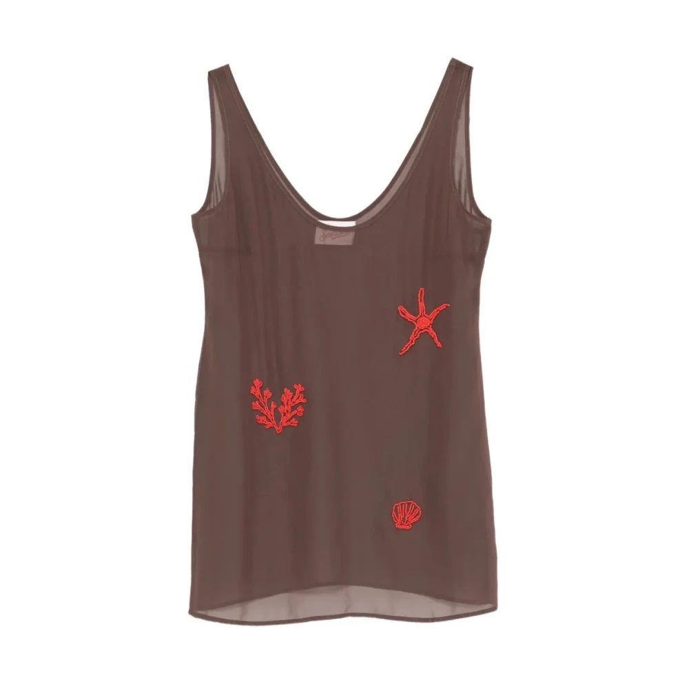 Mc2 Saint Barth Women's Brown Raya Georgette Beads Sea Elements 18 - Sleeveless Tops - M - Tops