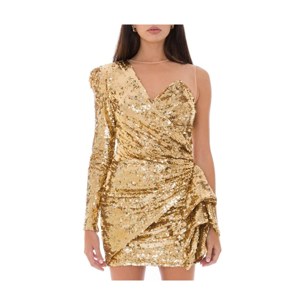 Elisabetta Franchi Gouden Paillet Strik Jurk Yellow Dames