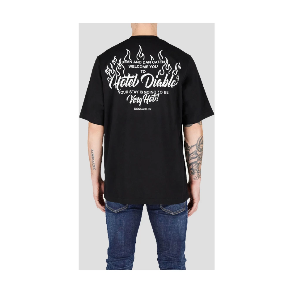 Dsquared2 Zwarte Katoenen Oversized T-shirt Hotel Print Black Heren