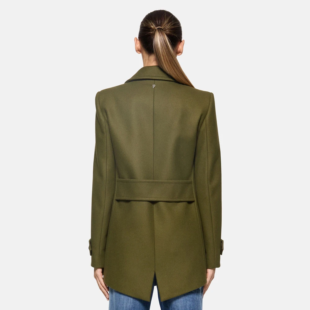 Dondup Dubbelrijige Peacoat met Cashmere Detail Green Dames