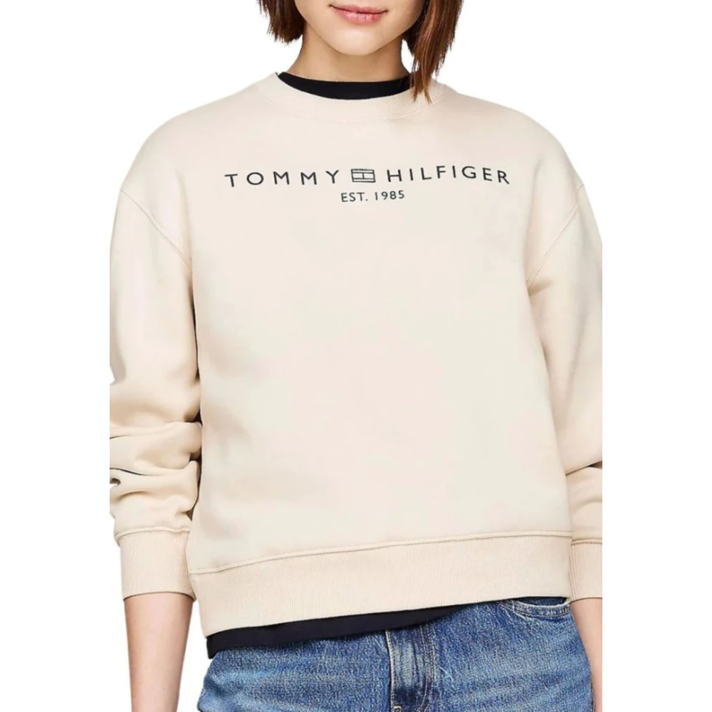 Tommy Hilfiger Moderne Logo Crew Neck Sweatshirt Beige Dames