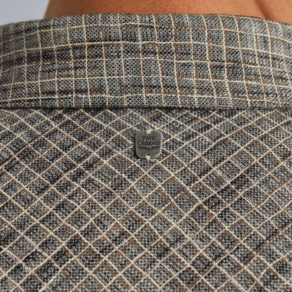 PME Legend Slub Overhemd met Ruitpatroon Gray Heren