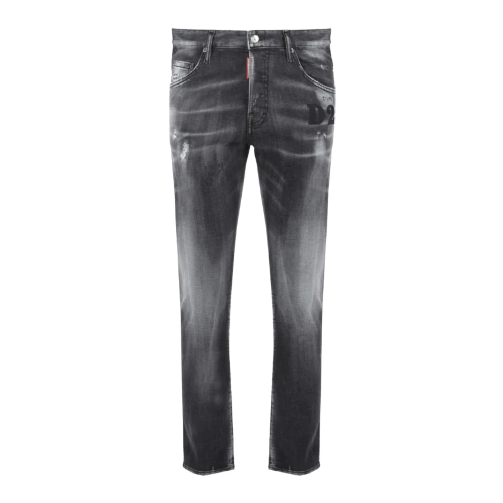 Dsquared2 Svarta Slim-fit Jeans med Trendiga Förstörda Detaljer Black, Herr