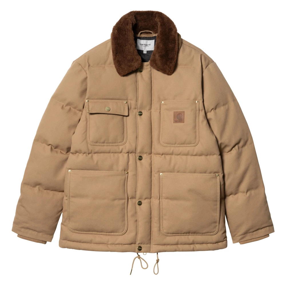 Carhartt WIP Waterdichte Canvas Jas met Bontkraag Beige Heren