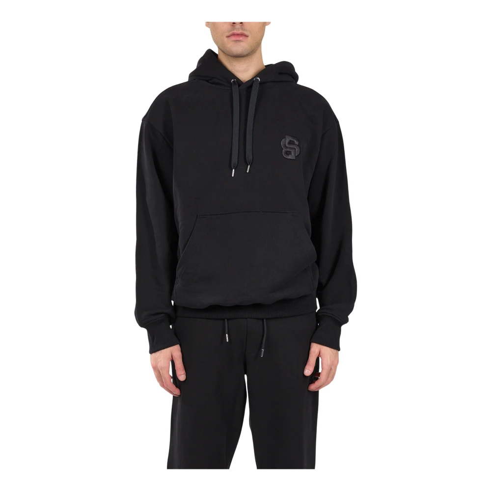 Hugo Boss Katoenen hoodie met geborduurd logo Black Heren