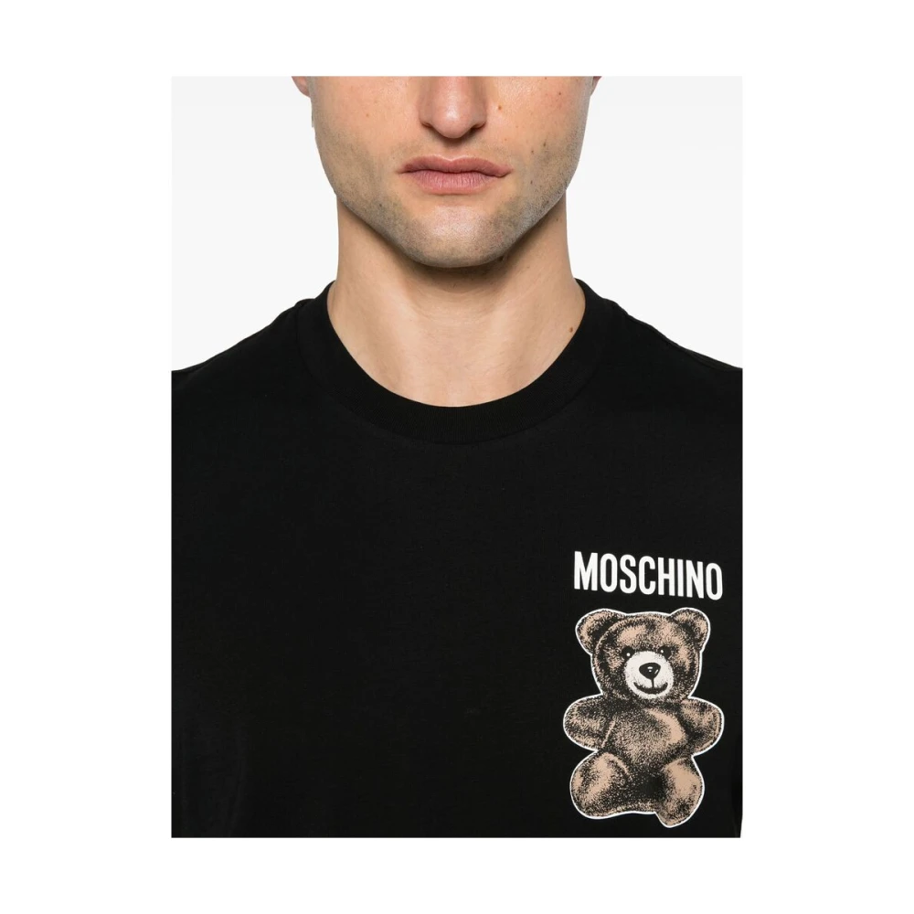 Moschino Zwart Logo Print Crew Neck T-shirt Black Heren