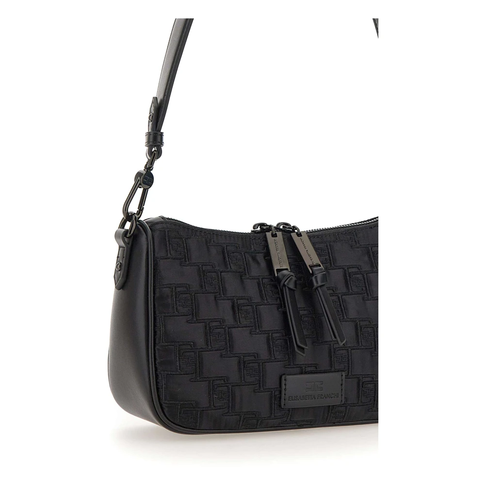 Elisabetta Franchi Zwarte Geborduurde Satijnen Schoudertas Black Dames