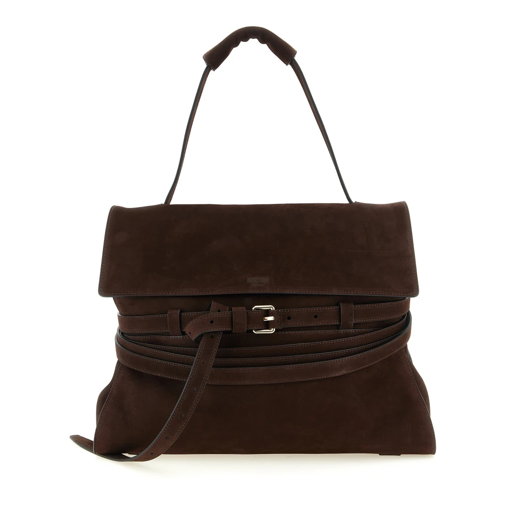 Moschino Women's Brown Tie Me Suede Shoulder Bag - Handbags - One Size - Bags