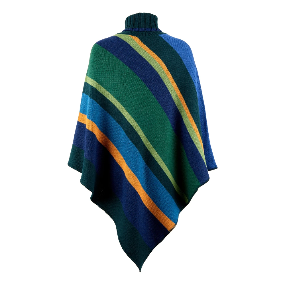 Gallo Groene poncho met hoge hals en veelkleurige strepen voor vrouwen Multicolor Dames