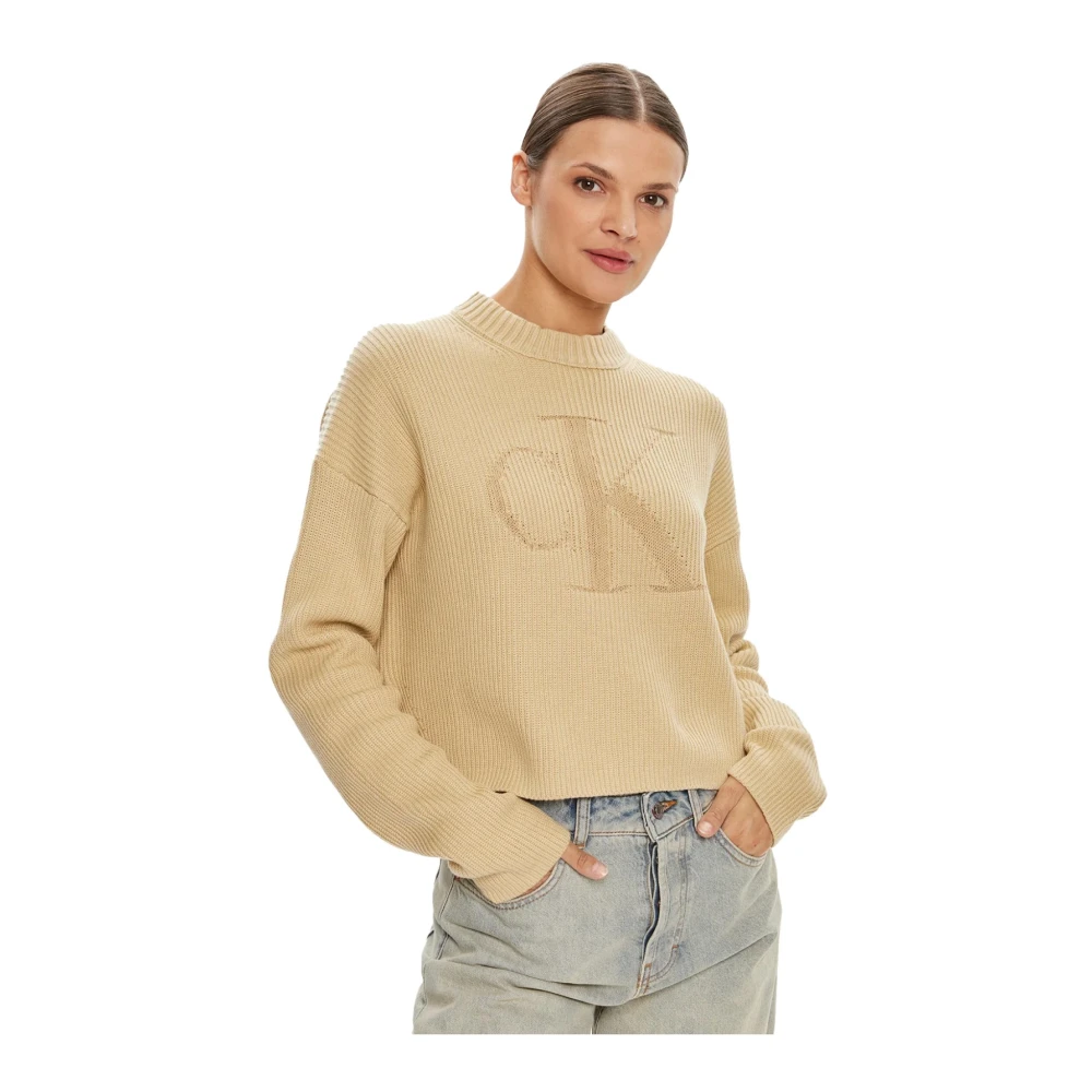 Calvin Klein Beige Logo Sweater Straight Fit Beige Dames
