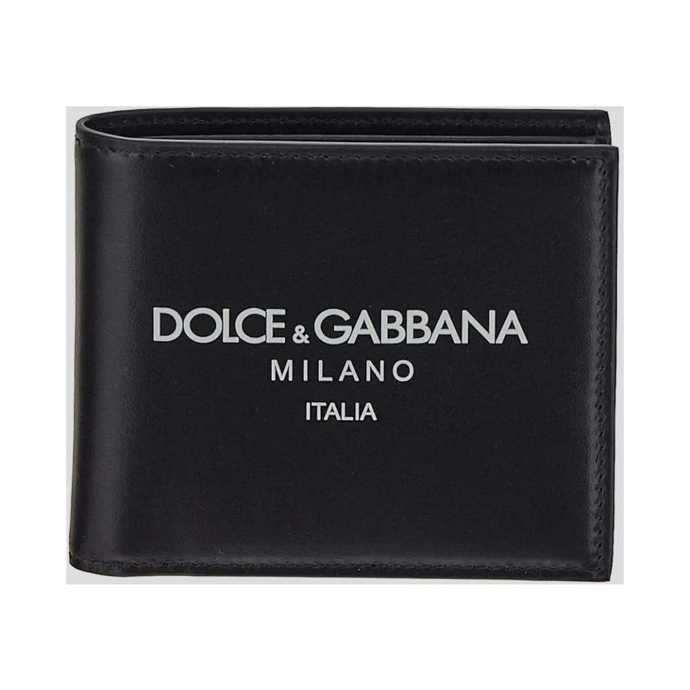 Dolce & Gabbana Logo Print Leren Bi-Fold Portemonnee Black Heren