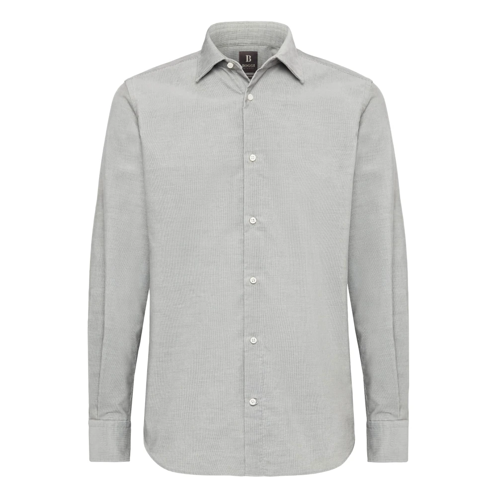 Boggi Milano Herren Grau Regular Fit Samt Hemd