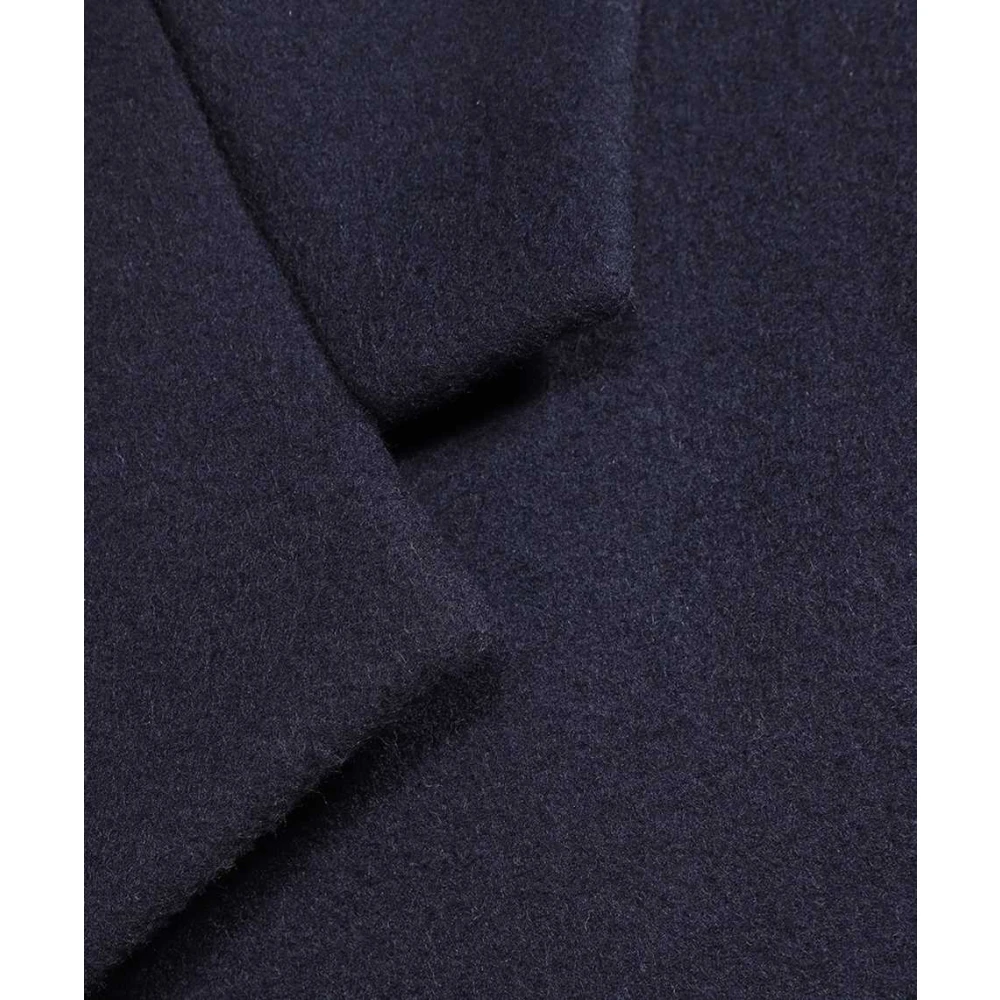 Salvatore Ferragamo Lange Wollen Jas Revers Capuchon Blue Heren