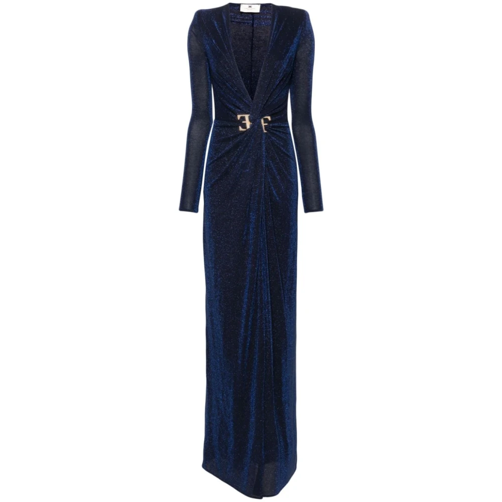 Elisabetta Franchi Navy Blauwe Avondjurk met Lurex Detail Blue Dames