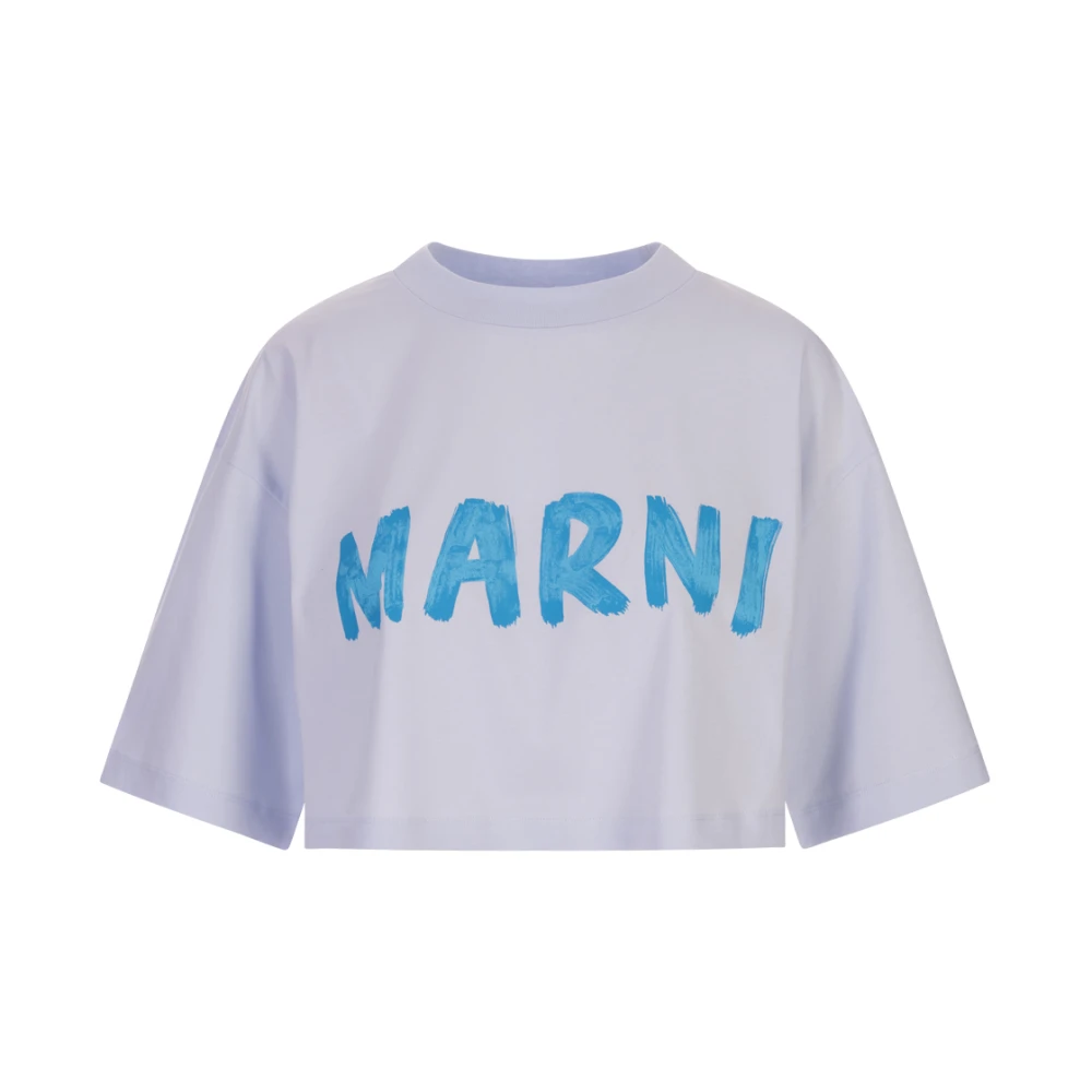 Marni Blauwe Crop T-shirt met Ronde Hals Blue Dames
