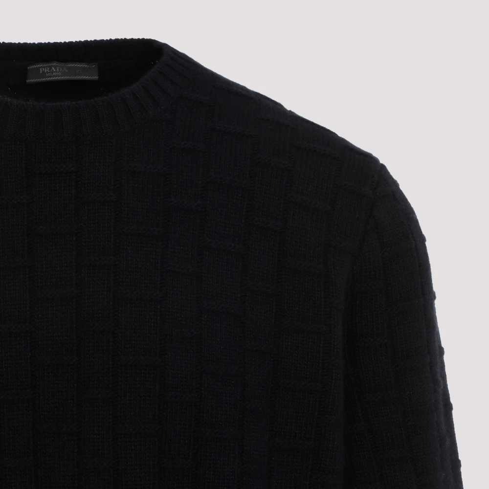 Prada Blauwe Wol Ronde Hals Sweater Aw24 Blue Heren