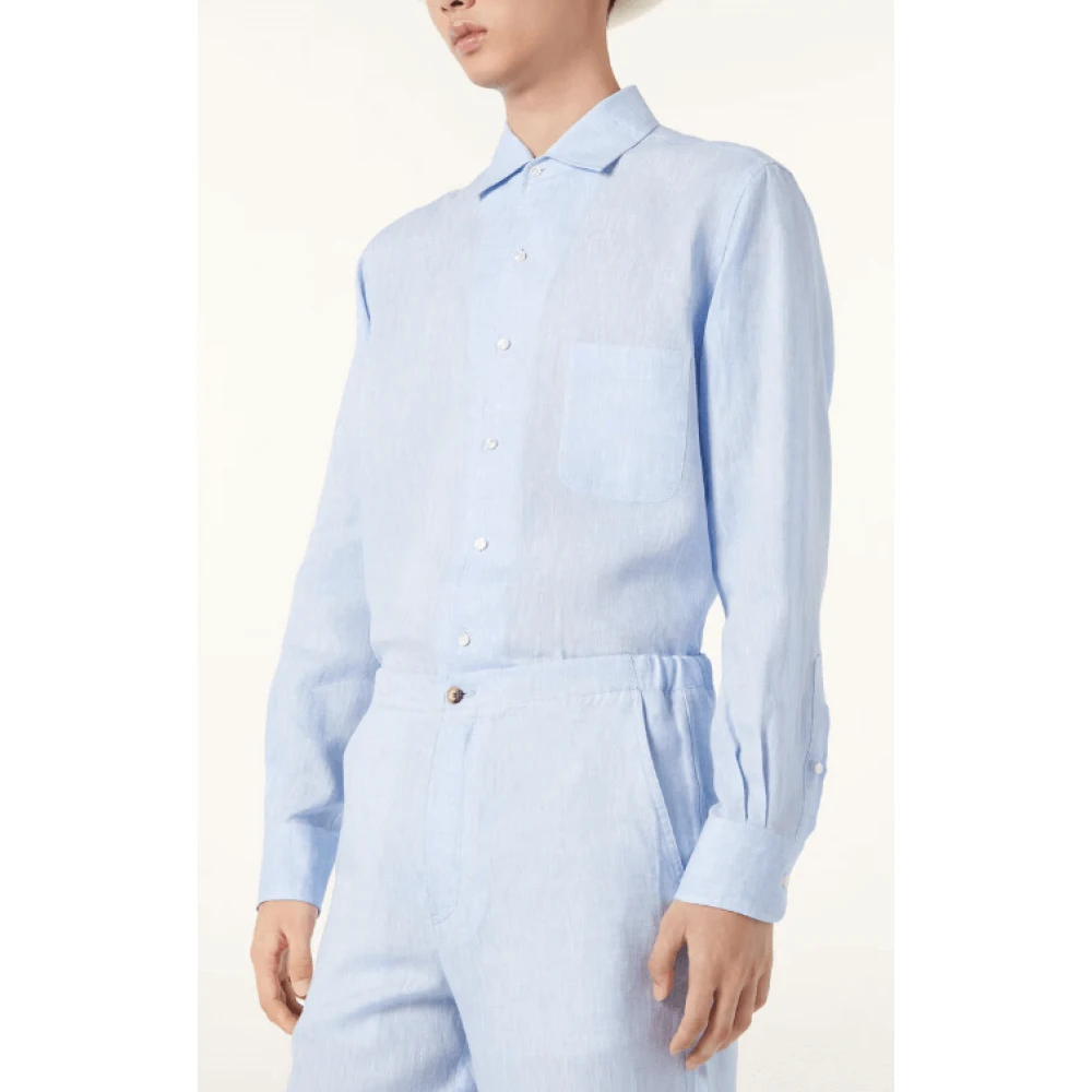 Loro Piana Lichtblauwe Linen André Overhemd Blue Heren