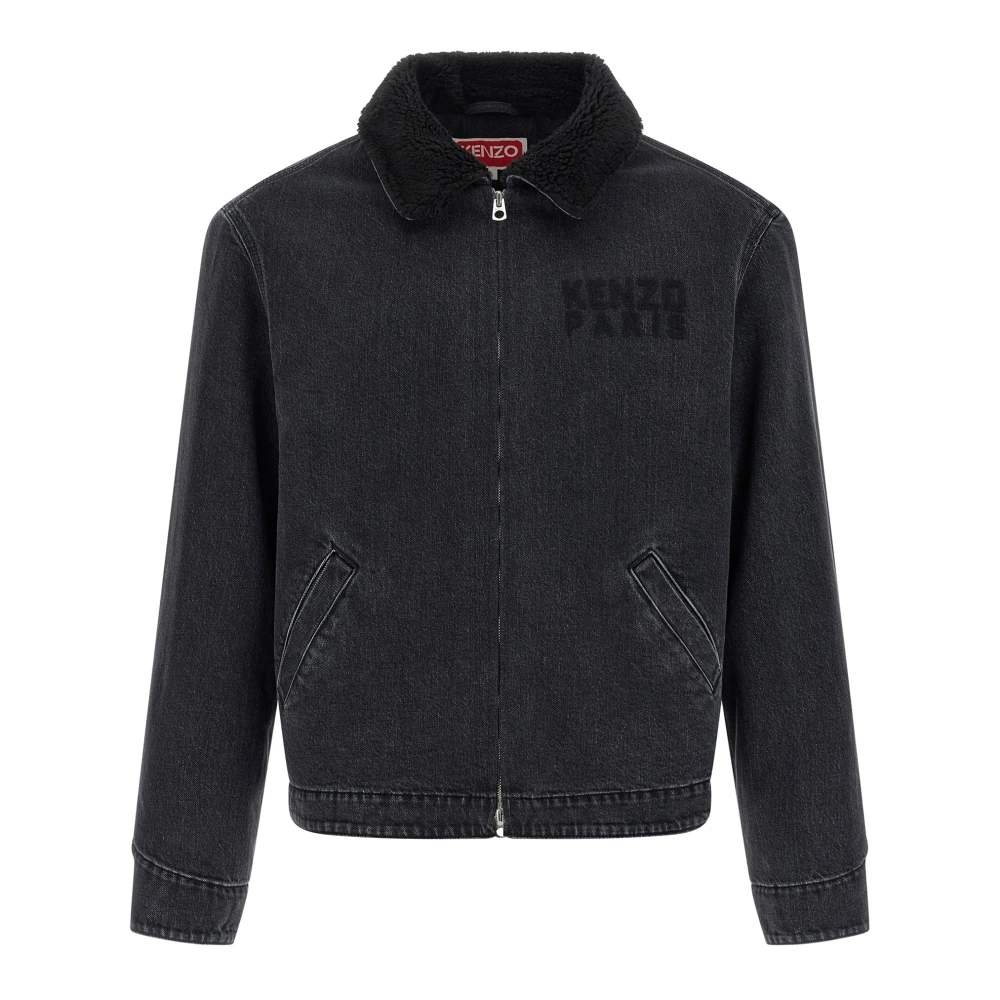 Kenzo Men's Black Denim Jackets, Xl, Happy Tiger Embroidered Utility Fleece Jacket In Japanese Denim