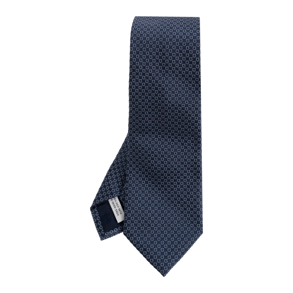Ferragamo Uomo Blu Cravatta In Seta Jacquard Micro Gancini - Immagine 2
