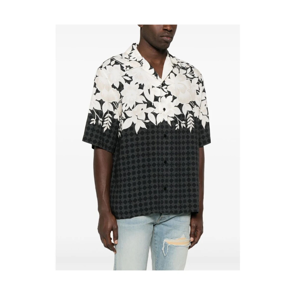 Amiri Zwarte Monogram Patroon Korte Mouw Shirt Black Heren