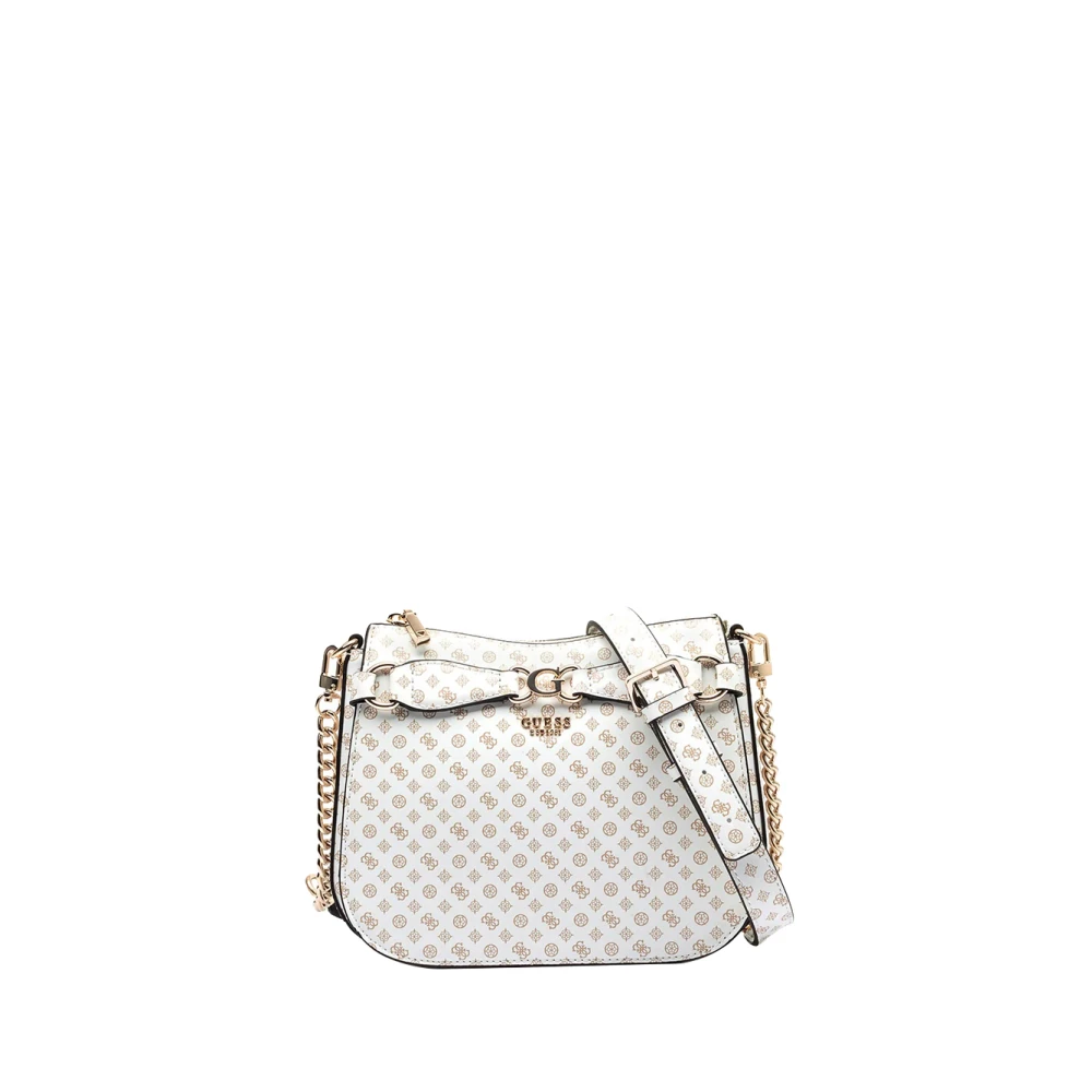Guess Witte schoudertas van synthetisch leer met gouden details White Dames