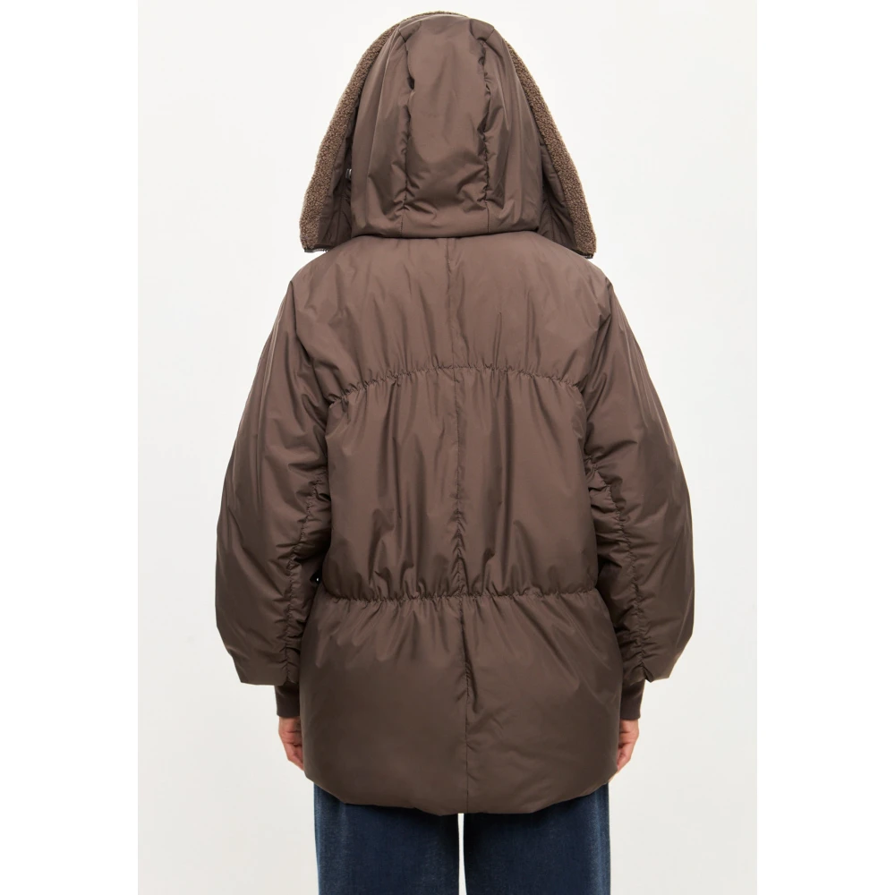 Cesare Gaspari Shearling-Kraag Pufferjas Chocolade Brown Dames
