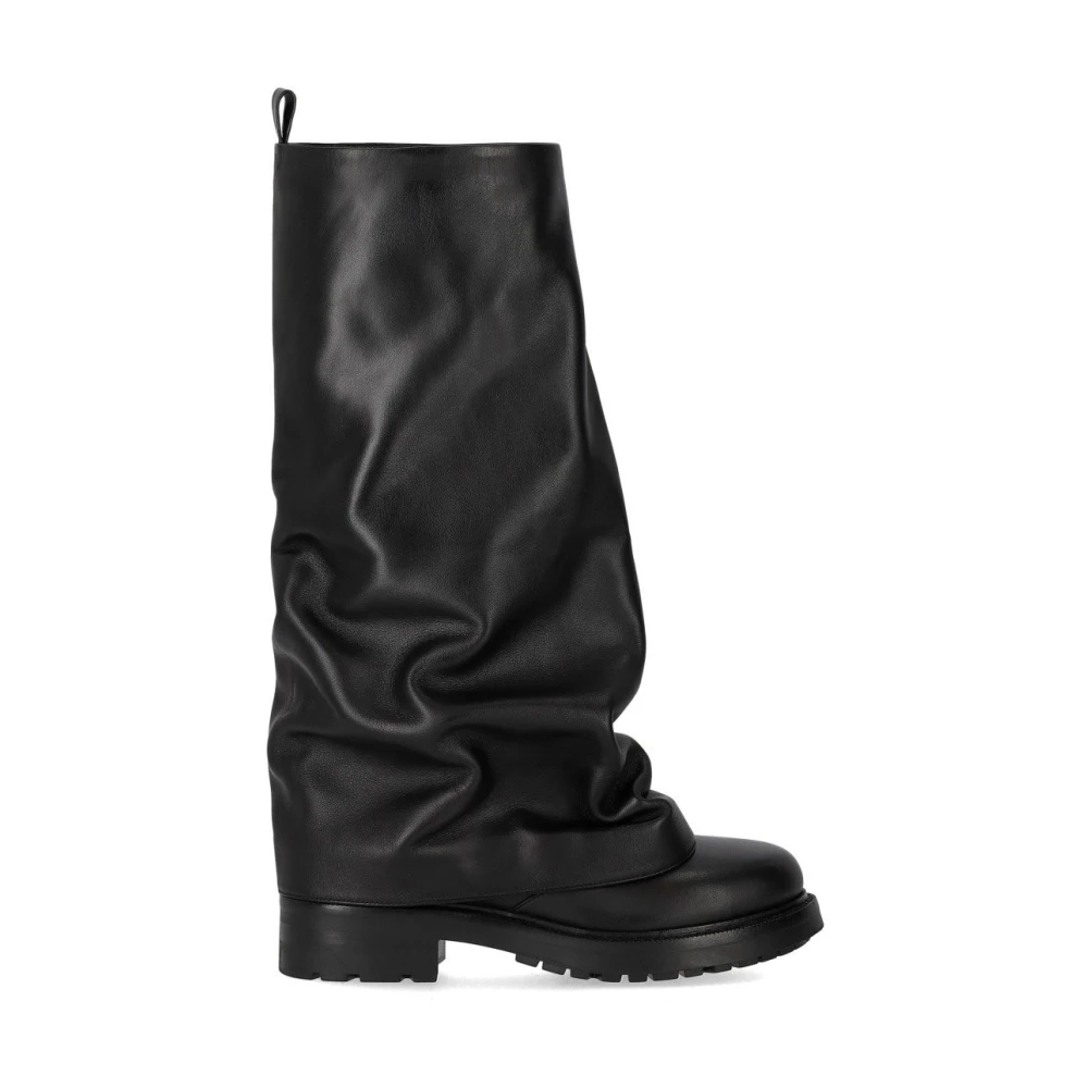 Strategia Femme Noir Chaussures, Taille: 37 1/2 Eu Botte Gaiter En Cuir