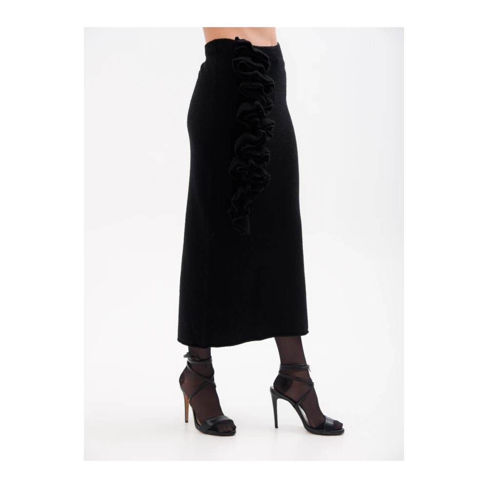 Liviana Conti Zwart Gebreid Potloodrokje met Ruffle Applicatie Black Dames