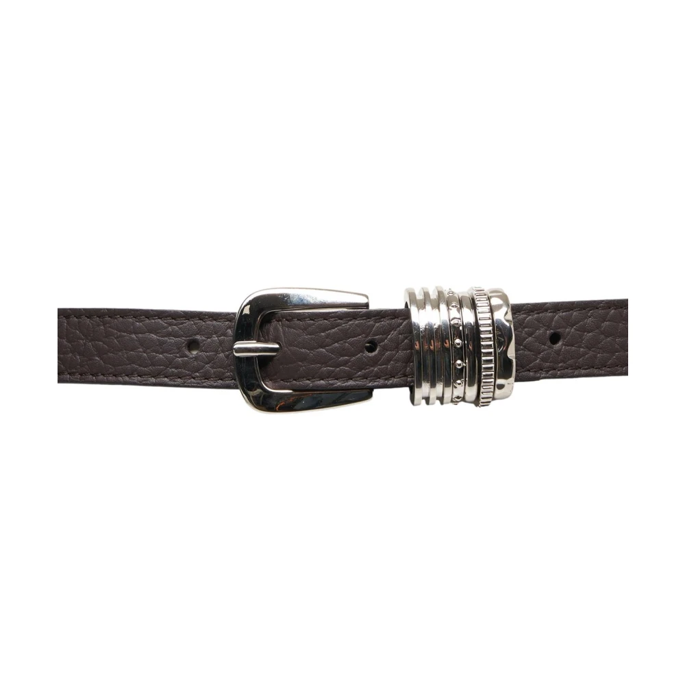 Orciani Bruine Leren Riem Elegante Zilveren Accenten Brown Dames