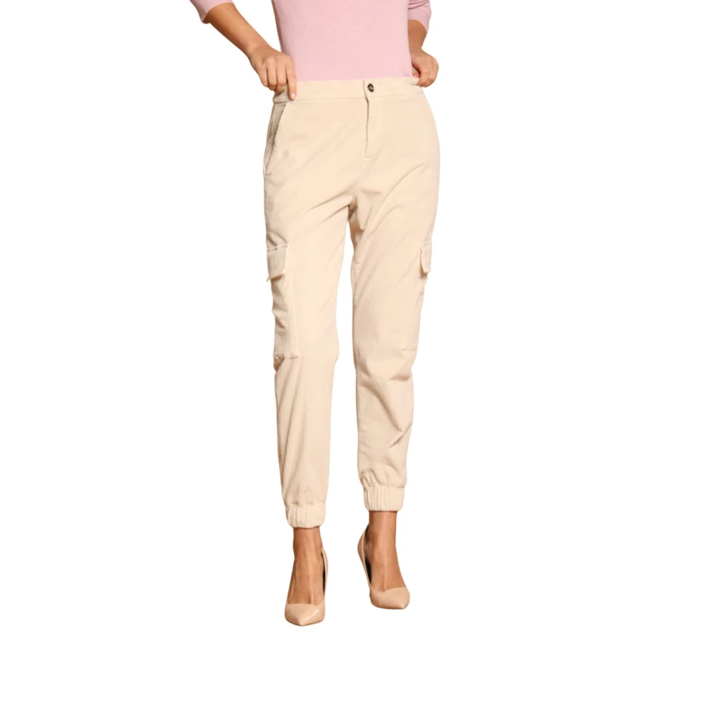 Mason's Velvet Cargo Broek Relaxte Pasvorm Stucco Beige Dames