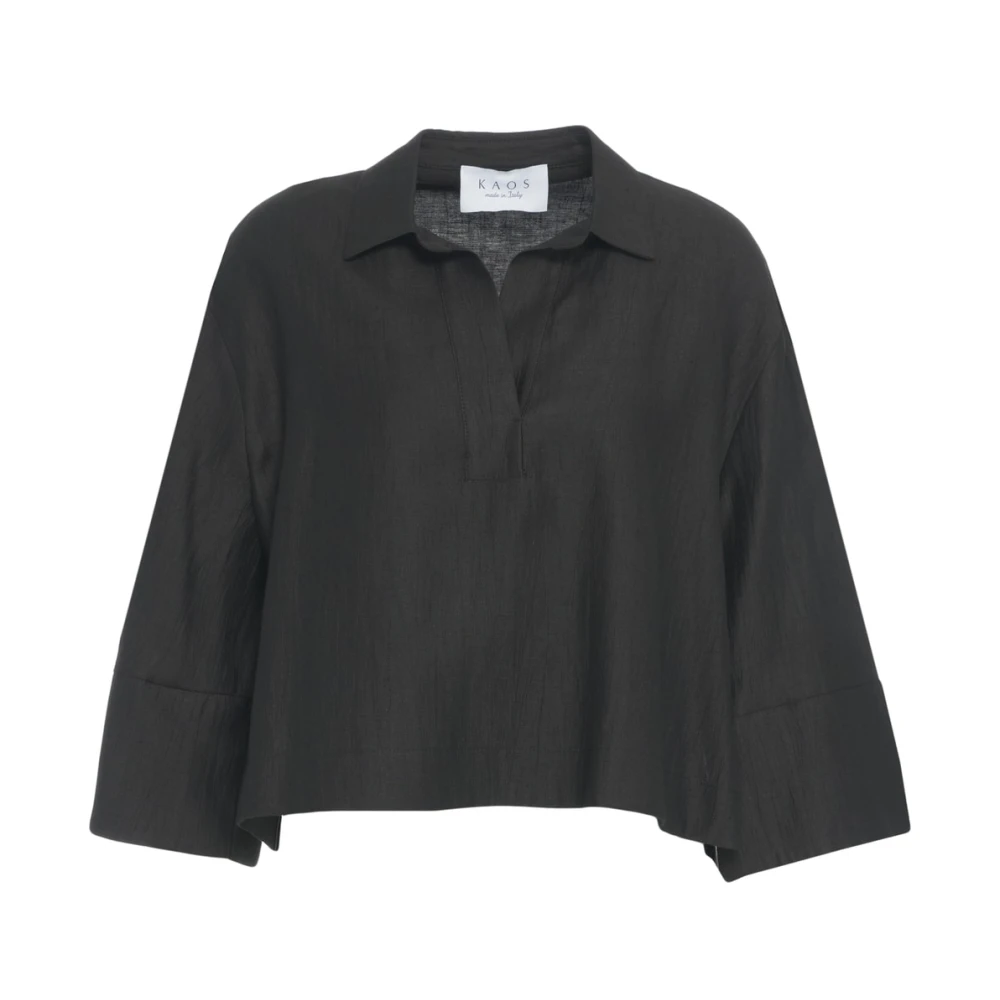 Kaos Zwarte Polo Kraag Blouse Elegante Stijl Black Dames