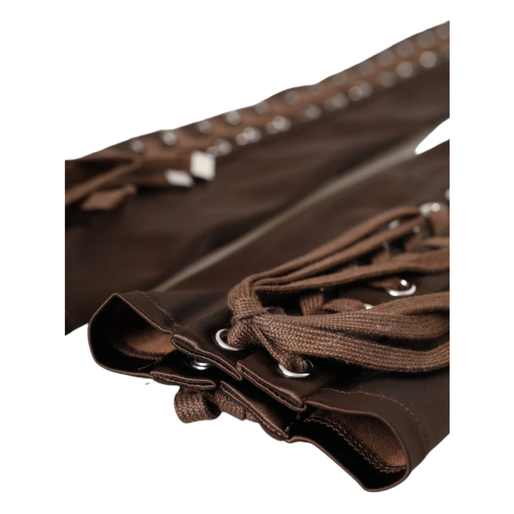 Dolce & Gabbana Bruine Kant Fingerloze Handschoenen Brown Dames
