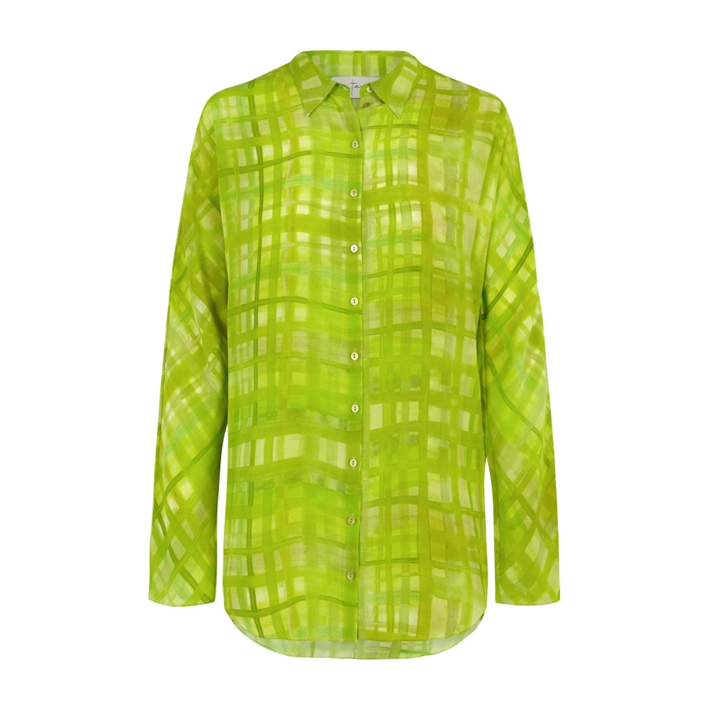 Cortana Oversized zijden shirt met grasprint Green Dames