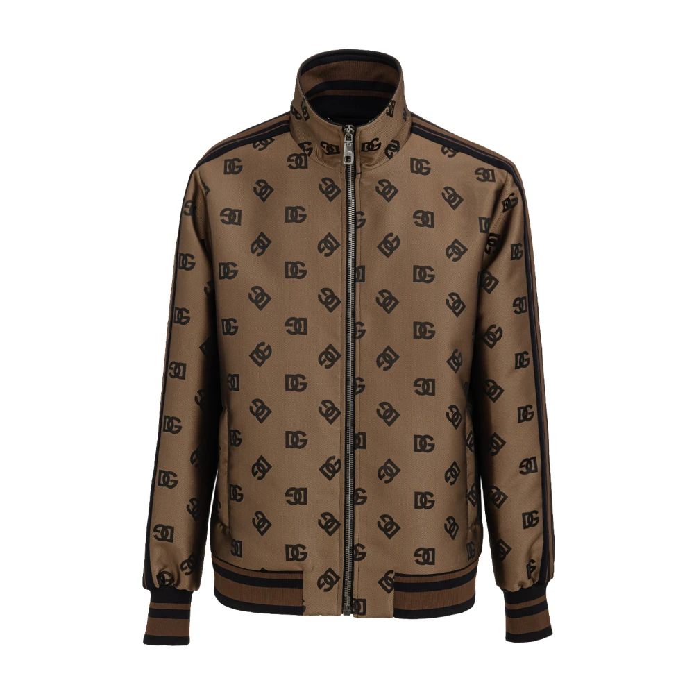 Dolce & Gabbana Zip-Throughs, Male, L, Logo Zip Jacket Brown