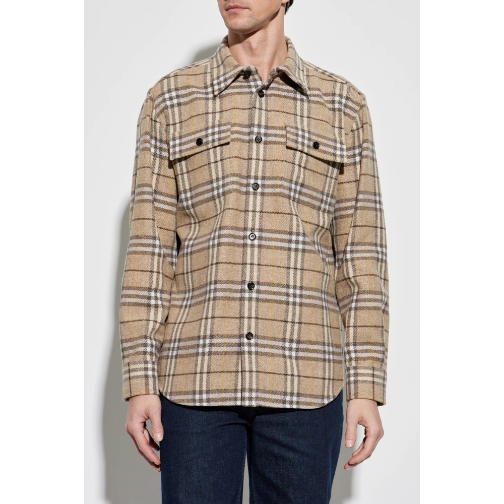 Burberry Wollen shirt met ruitpatroon Beige Heren