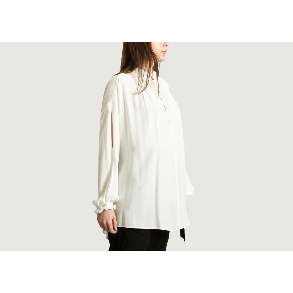 IRO Witte Textuur Katoen Ruche Kraag Blouse White Dames