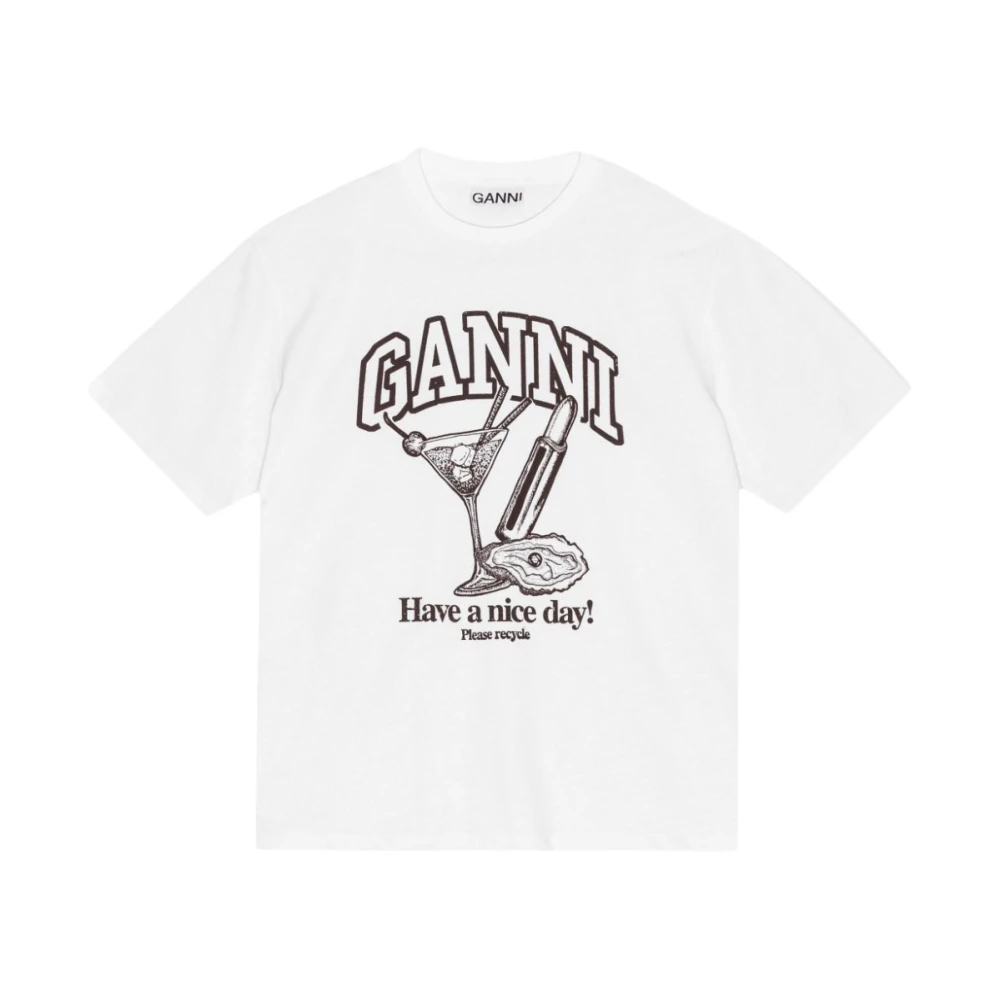Ganni Wit Future Relaxed Cocktail T-shirt White Dames