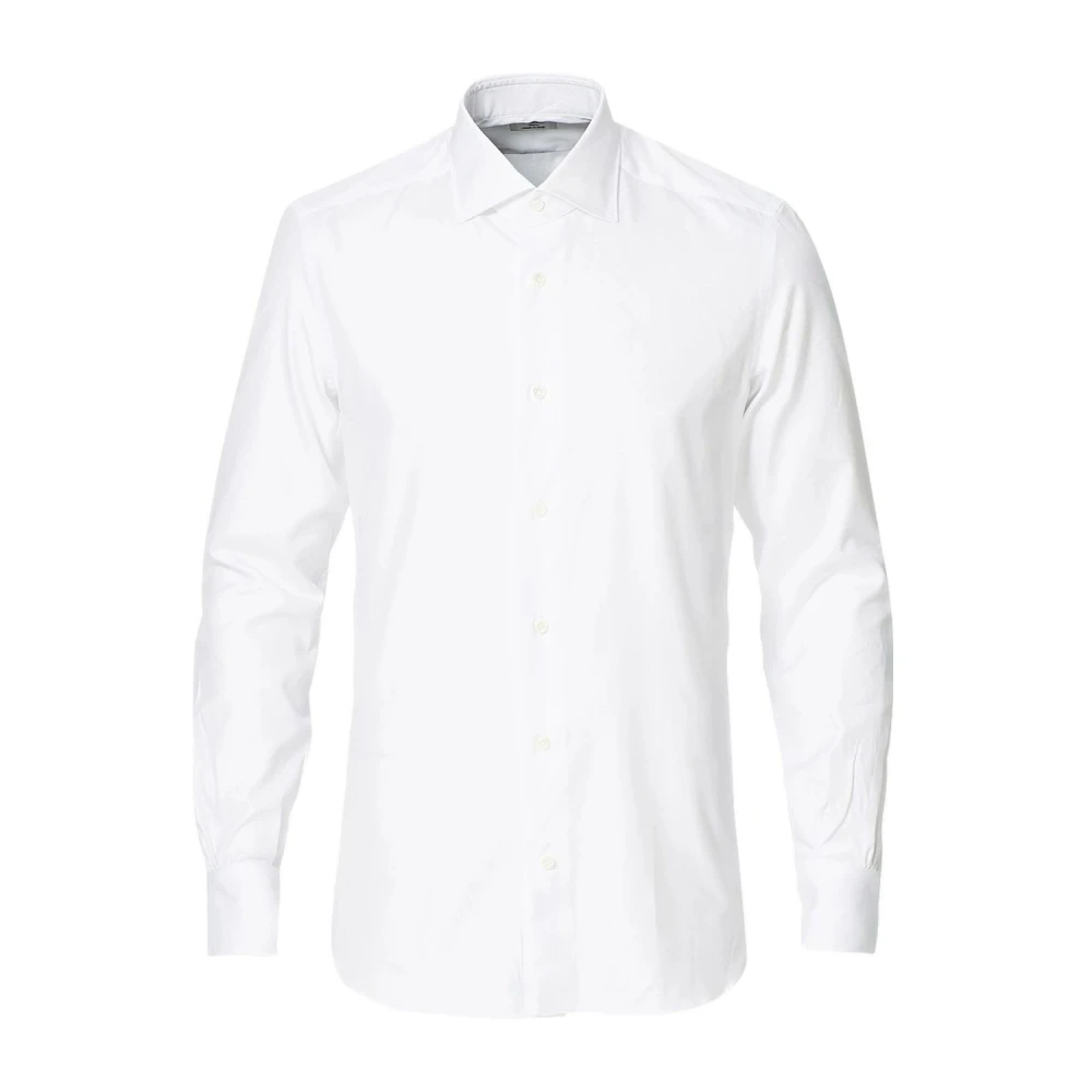 Mazzarelli Witte poplin casual overhemd Green Stone White Heren