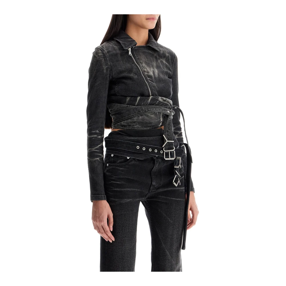 Y Project Zwarte Denimjack met Kruisriem Black Dames