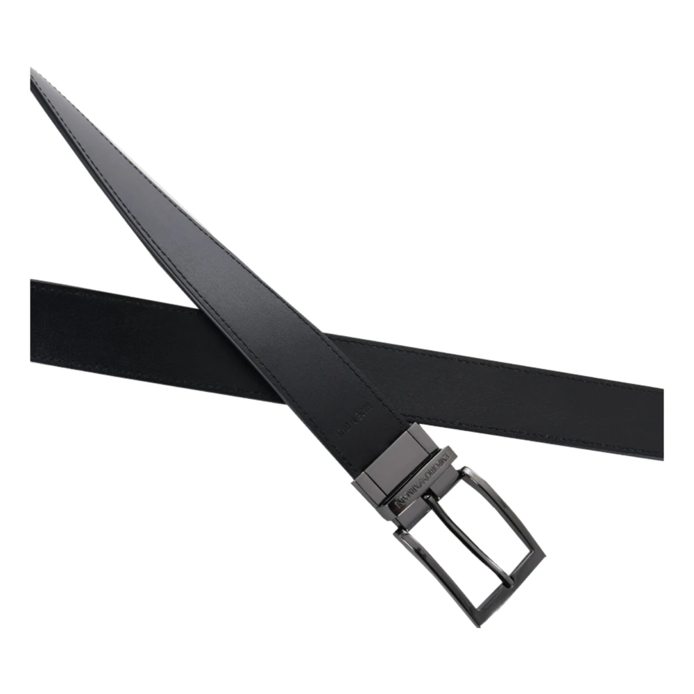 Emporio Armani Omkeerbare Leren Riem Zwart Gunmetal Gesp Black Heren