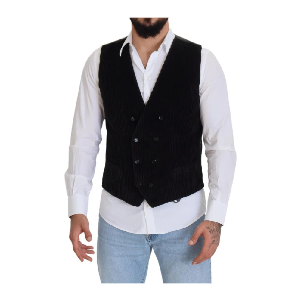 Dolce & Gabbana Men's Black Corduroy Waistcoat Double Breasted - Waistcoats - 4XL- Suits