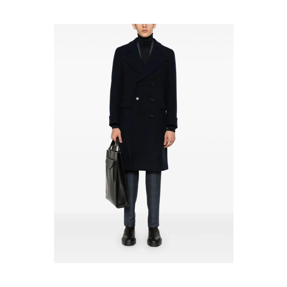 Caruso Navy Blauwe Wollen Jas Blue Heren