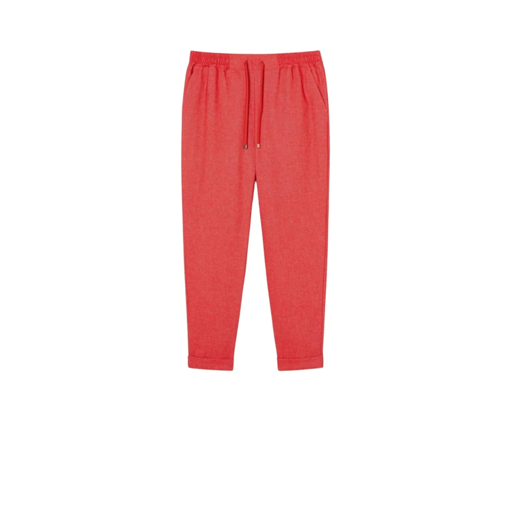Marina Rinaldi Rode Linnenmix Elastische Taillebroek Red Dames