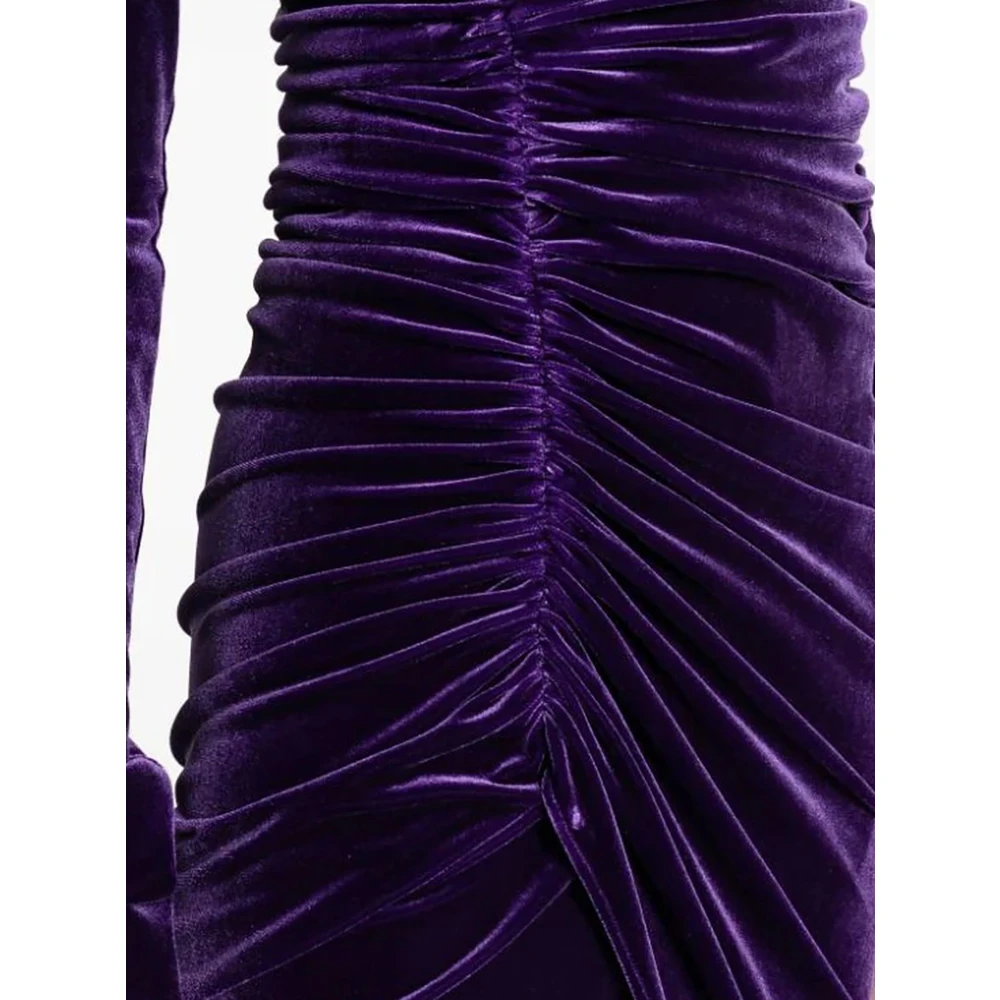 Alexandre Vauthier Paarse Fluweel Jurk met Hoge Hals en Gerimpeld Detail Purple Dames