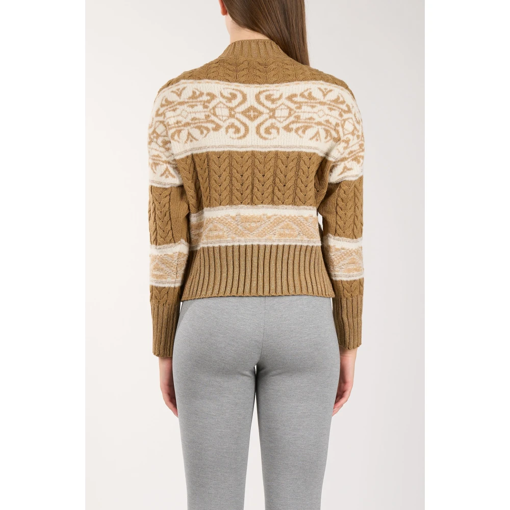 Akep Wollen gebreide trui met jacquard inzetstukken Brown Dames