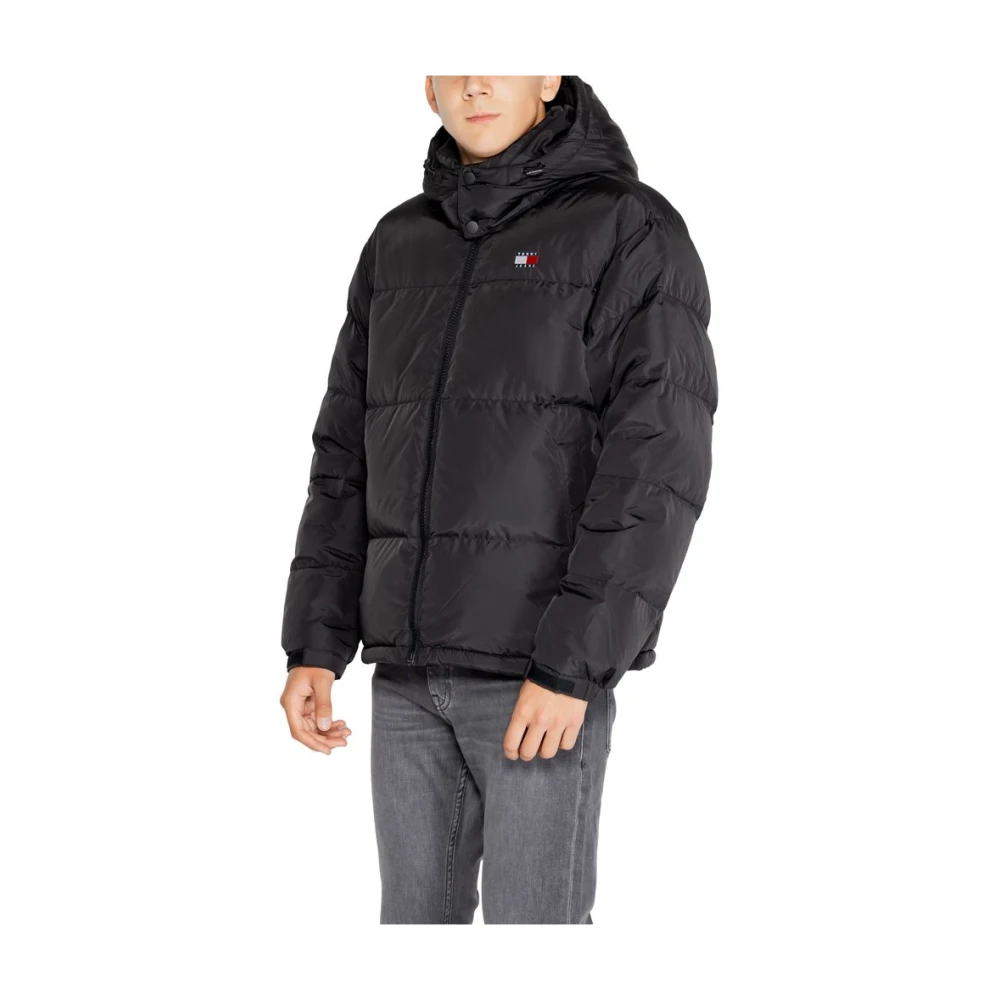 Tommy Jeans Zwarte Gerecyclede Polyester Jas Herfst Winter Collectie Black Heren