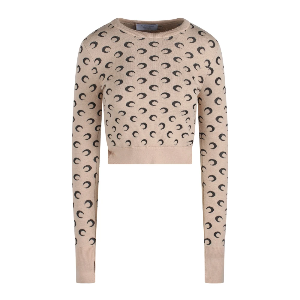 Marine Serre Maan Grafische Wollen Trui Beige Dames