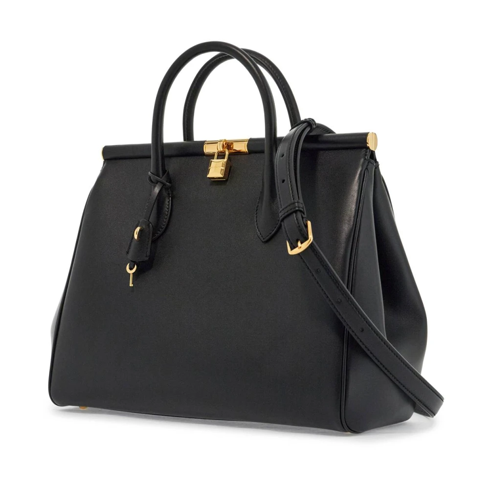 Dolce & Gabbana Elegante Zwarte Kalfsleren Handtas Black Dames
