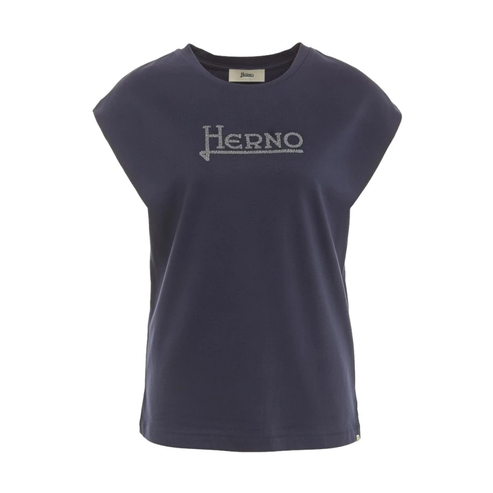 Herno Vrouw Blauw Tops Dames, L, T-Shirt Met Strass-Steentjes