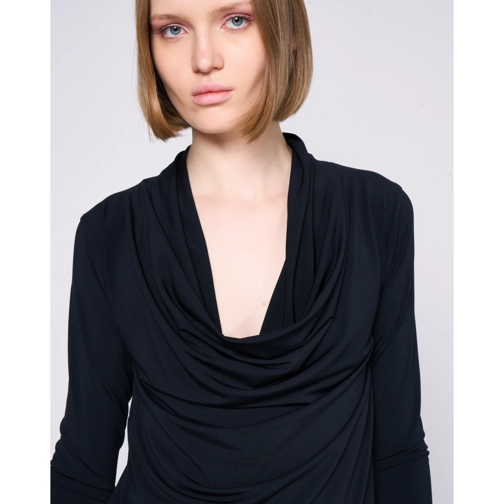 Silvian Heach Diepe V-hals Lange Mouw Top Black Dames